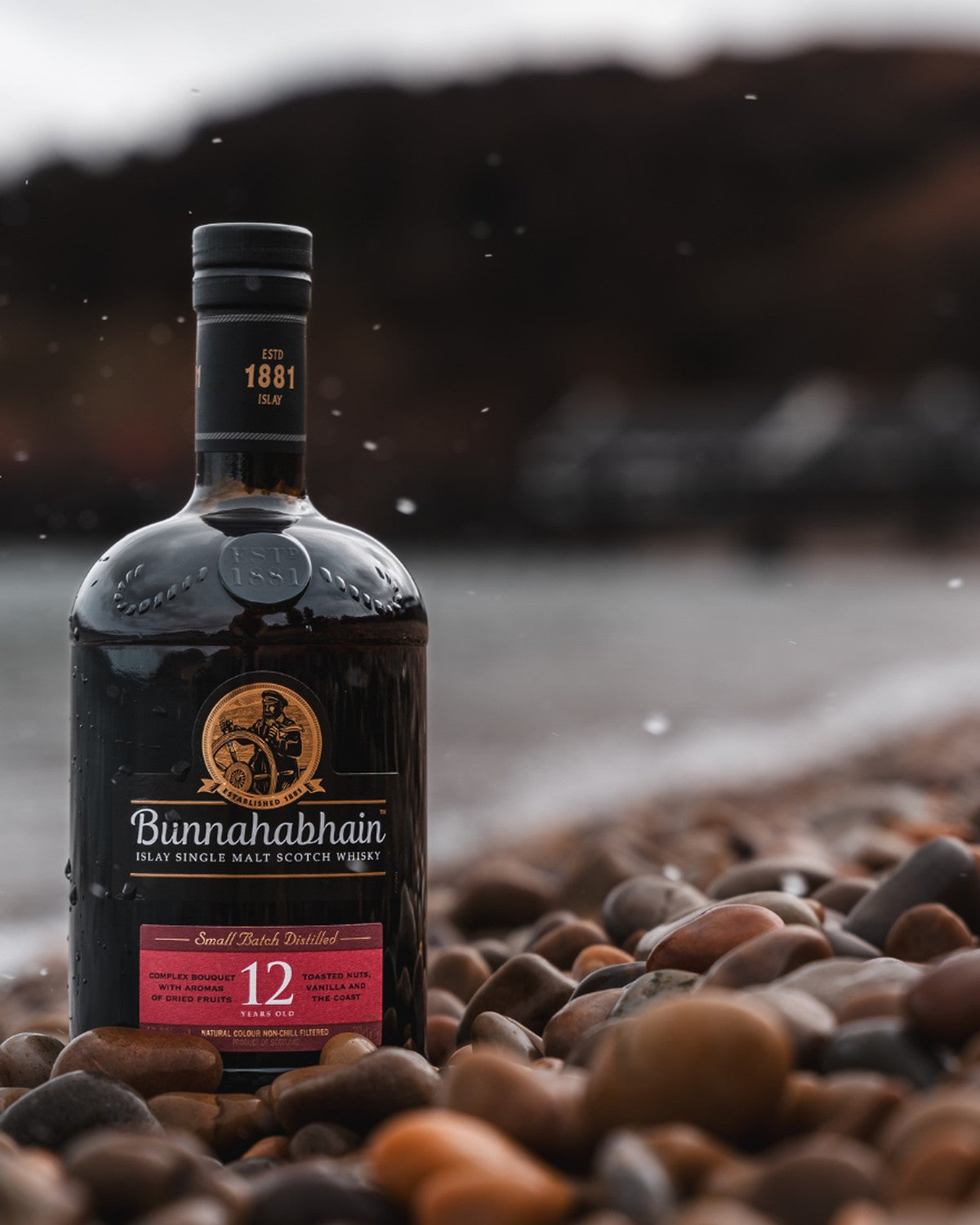 Bunnahabhain 12 Años 46.3% — botella en la playa