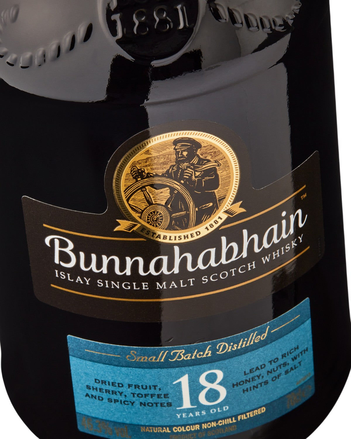 Bunnahabhain 18 46.3% — detalle de la etiqueta