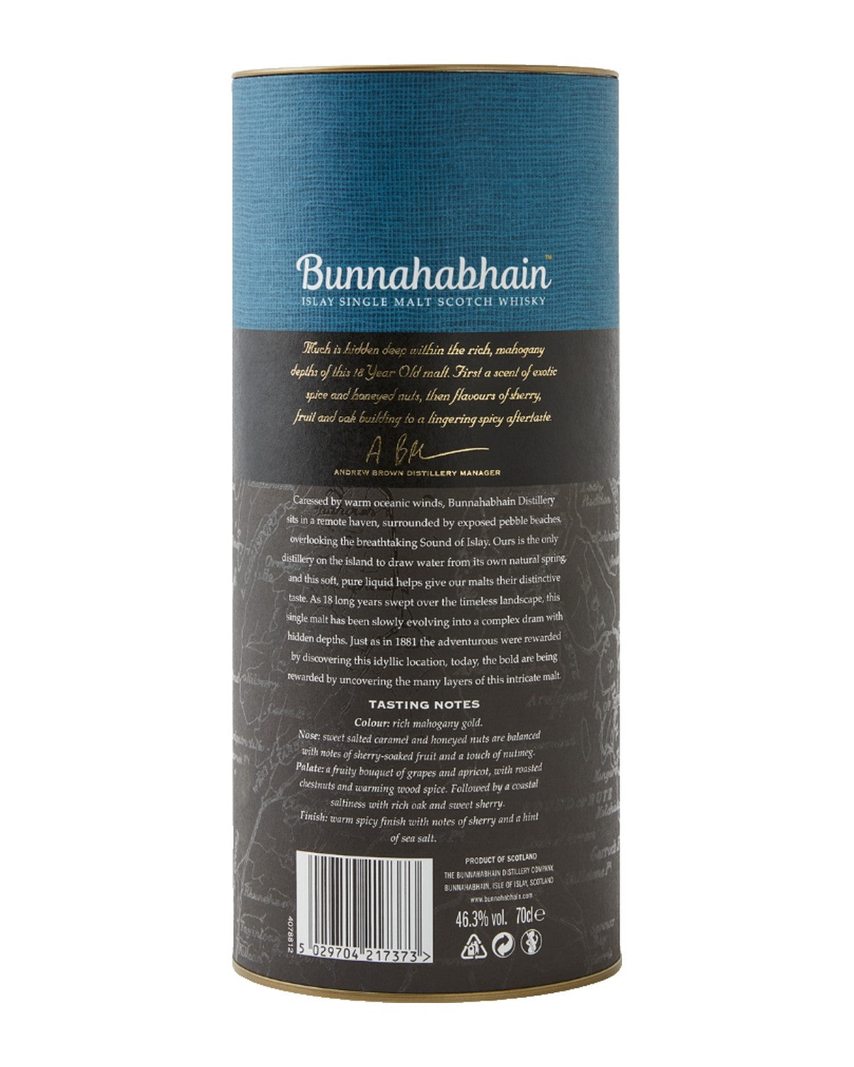 Bunnahabhain 18 46.3% — tubo, parte trasera