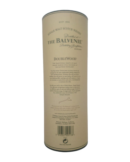The Balvenie 12 DoubleWood — trasera del estuche